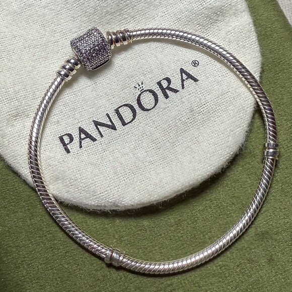 New PANDORA Sterling Silver Bracelet with CZ Slider Charm - Picture 16 of 16